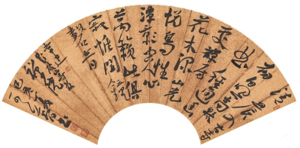 常建诗《题破山寺后禅院》 扇面  清晨入古寺，初日照高林。曲径通幽处，禅房花木深。山光悦鸟性，潭影空人心。万籁此俱寂，惟闻钟磬音。.jpg