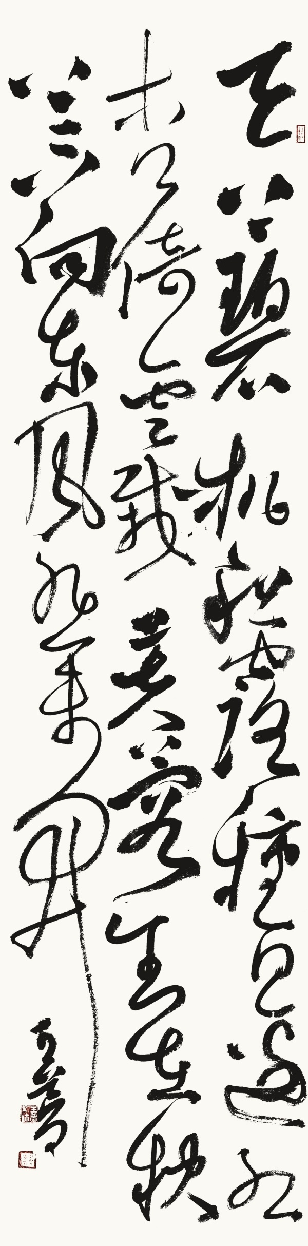 高蟾诗《下第后上永崇高侍郎》 133cm×33cm天上碧桃和露种，日边红杏倚云栽。芙蓉生在秋（江）上，不向东风怨未开。.jpg